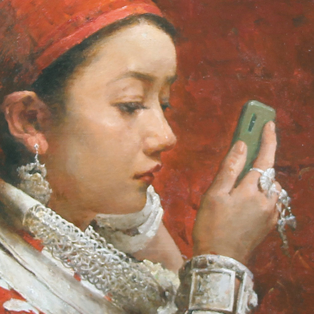 Original Oil Painting Portrait – Woman Holding Mirror | Intimate Figurative Art