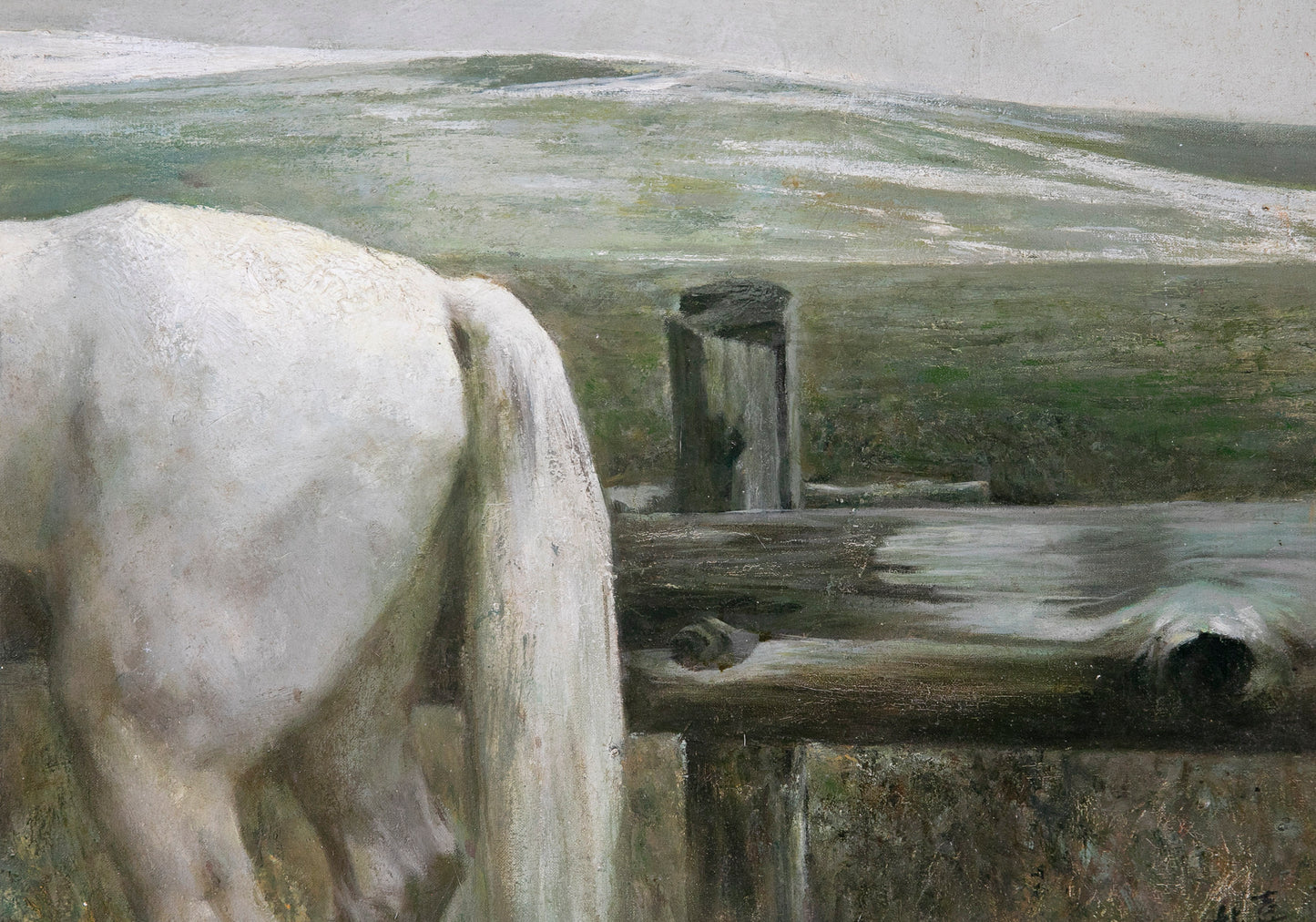 White Horse by the Fence | Original Pastoral Oil Painting