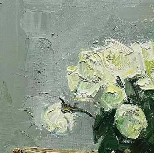Interior Still Life with White Roses | Original Oil Painting