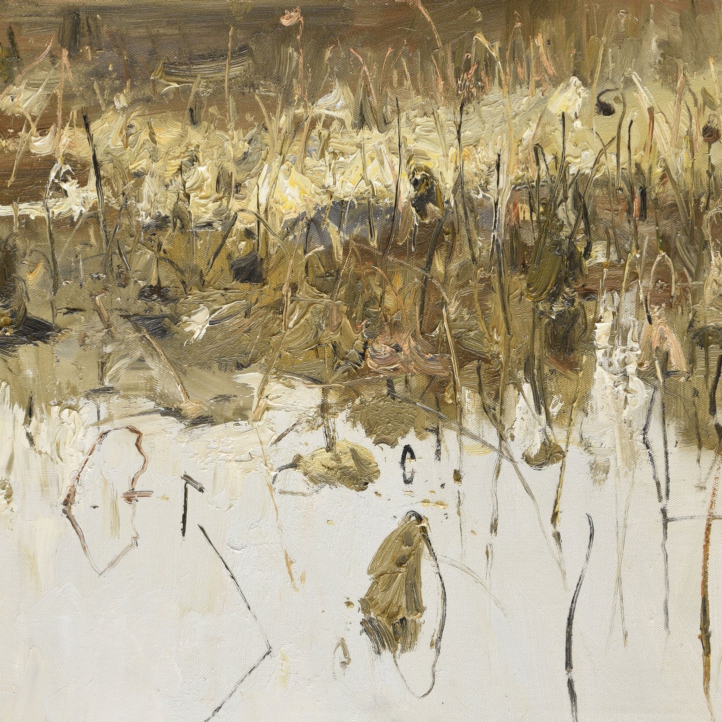 Original Marsh Landscape Oil Painting – Wetland Reeds Wall Art