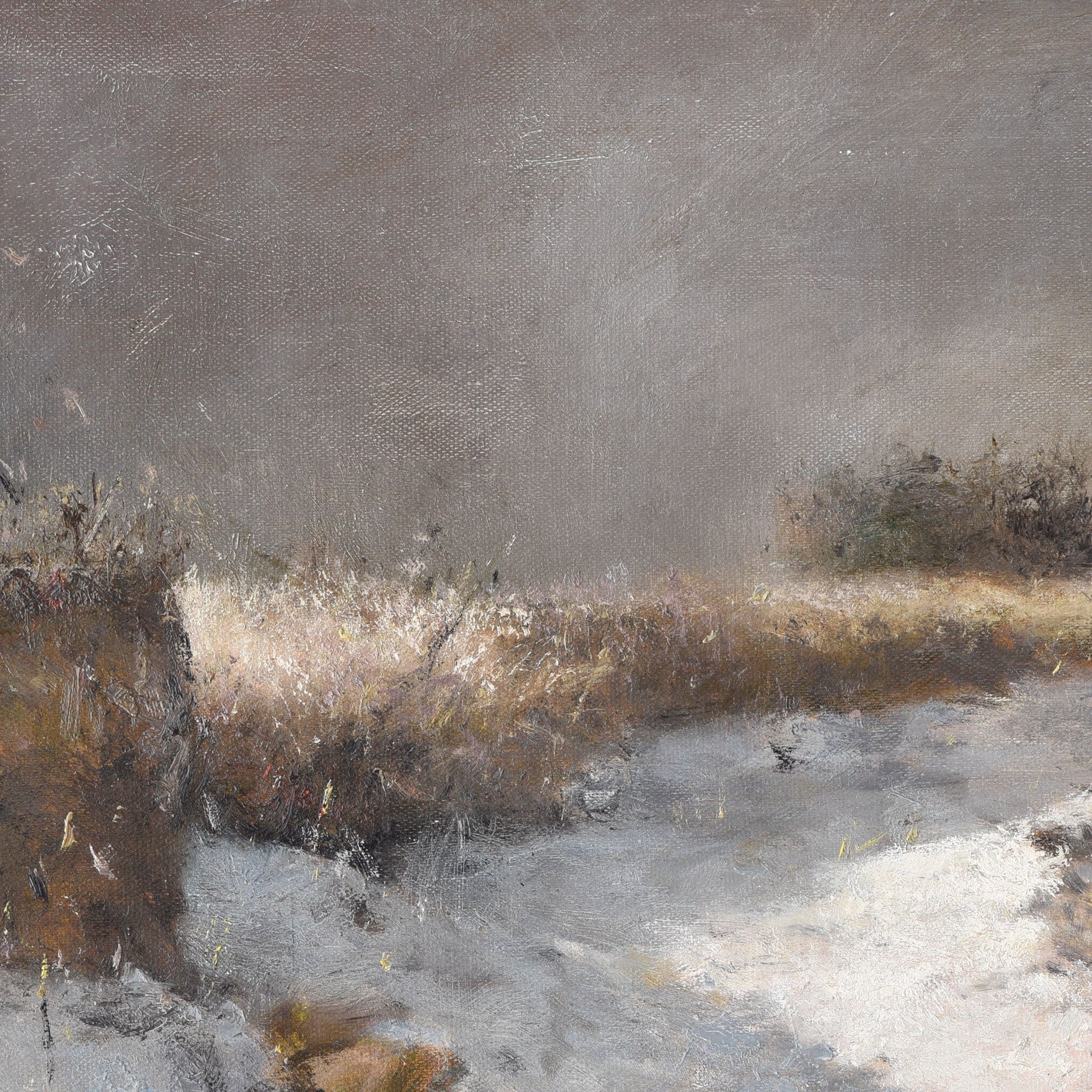 Winter Field with Snow and Grass | Original Oil Painting