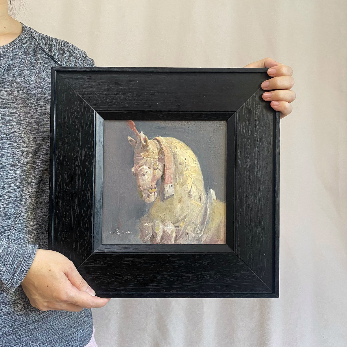 Old Horse Painting – Original Animal Oil Painting 20 × 20 cm