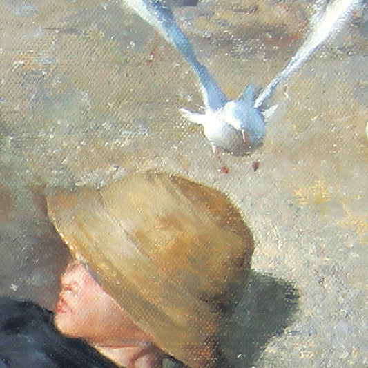 Boy on the Beach with Seagulls | Original Figurative Oil Painting