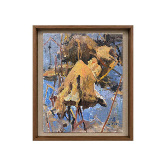Original Oil Painting of Autumn Leaf on Snow