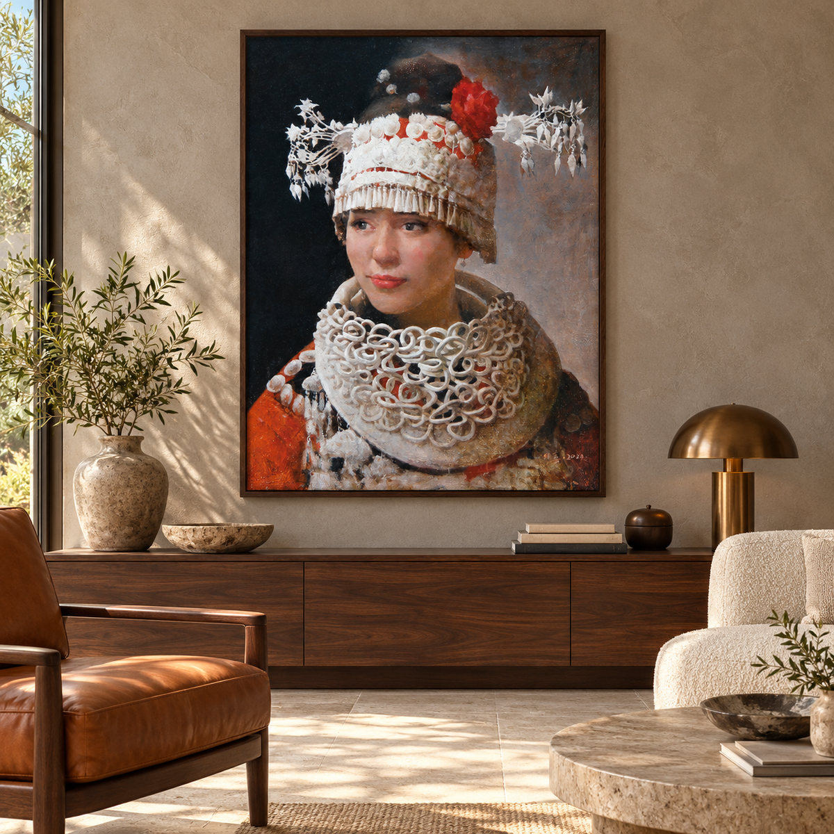 Quiet Gaze — Female Portrait Painting of a Miao Woman