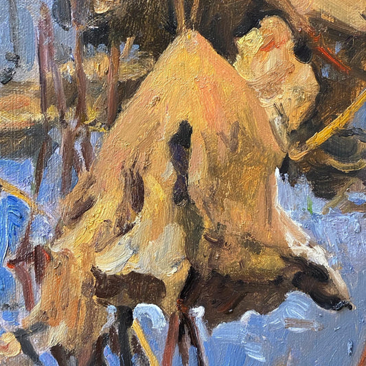 Original Oil Painting of Autumn Leaf on Snow