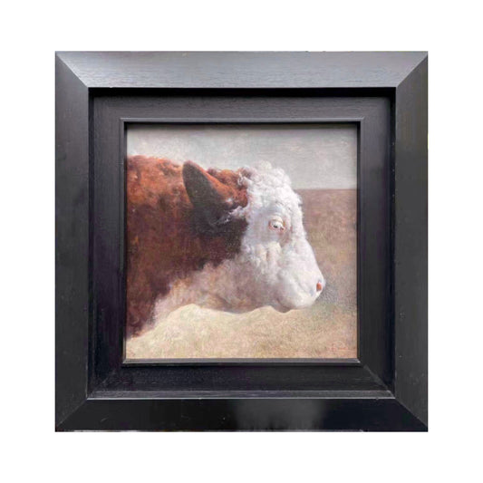 cow oil painting animal portrait framed original artwork