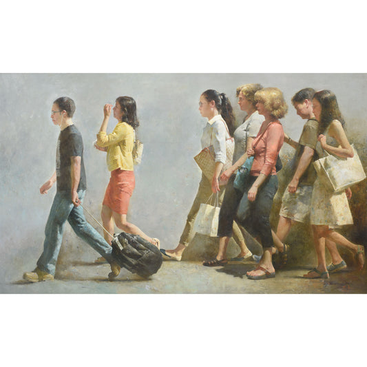 Passing By people walking painting by Yang Huaxi showing a group of figures moving together