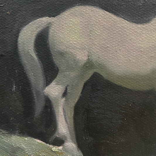White Horse Oil Painting (Framed) – Original Animal Portrait Artwork