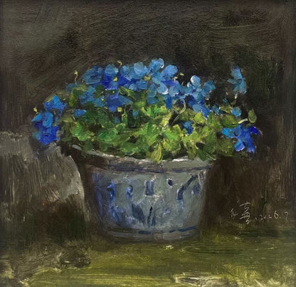 Quiet Flowers No.06 — Original Oil Painting of Blue Hydrangeas