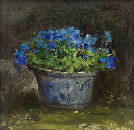 Quiet Flowers No.06 — Original Oil Painting of Blue Hydrangeas
