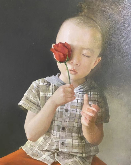 Child with a Red Rose | Original Oil Portrait Painting