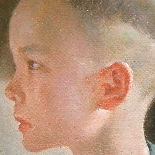 Original Child Portrait Oil Painting – Boy Profile Figurative Wall Art
