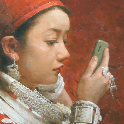 Original Oil Painting Portrait – Woman Holding Mirror | Intimate Figurative Art