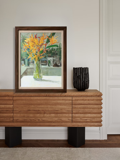 Tropical Flowers Still Life | Bird of Paradise in Glass Vase | Original Oil Painting