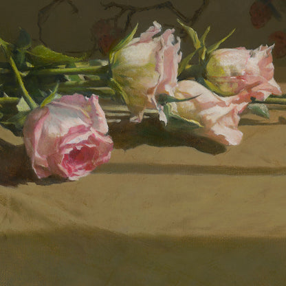 Roses with Bird Motif | Original Still Life Oil Painting