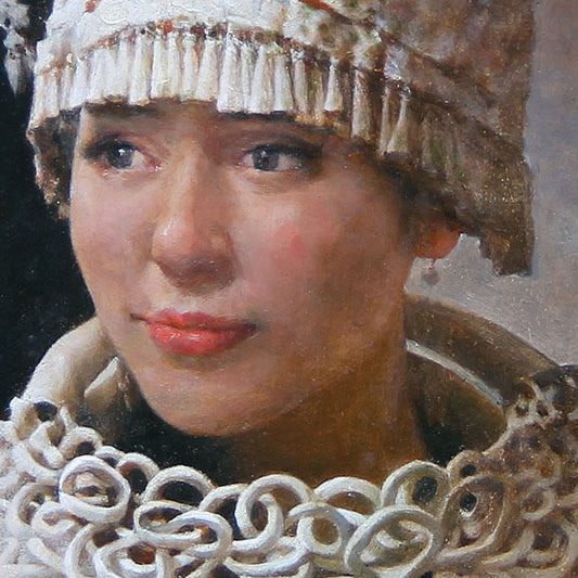Original Ethnic Portrait Oil Painting – Traditional Costume Female Wall Art