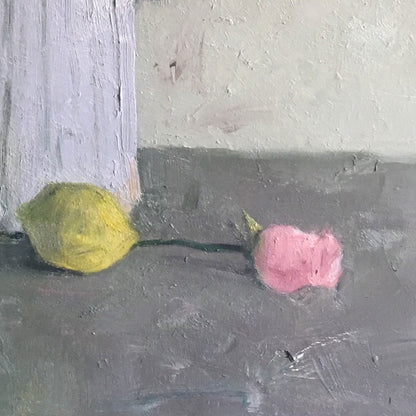 Still Life with Pink Flowers and Lemon | Original Oil Painting