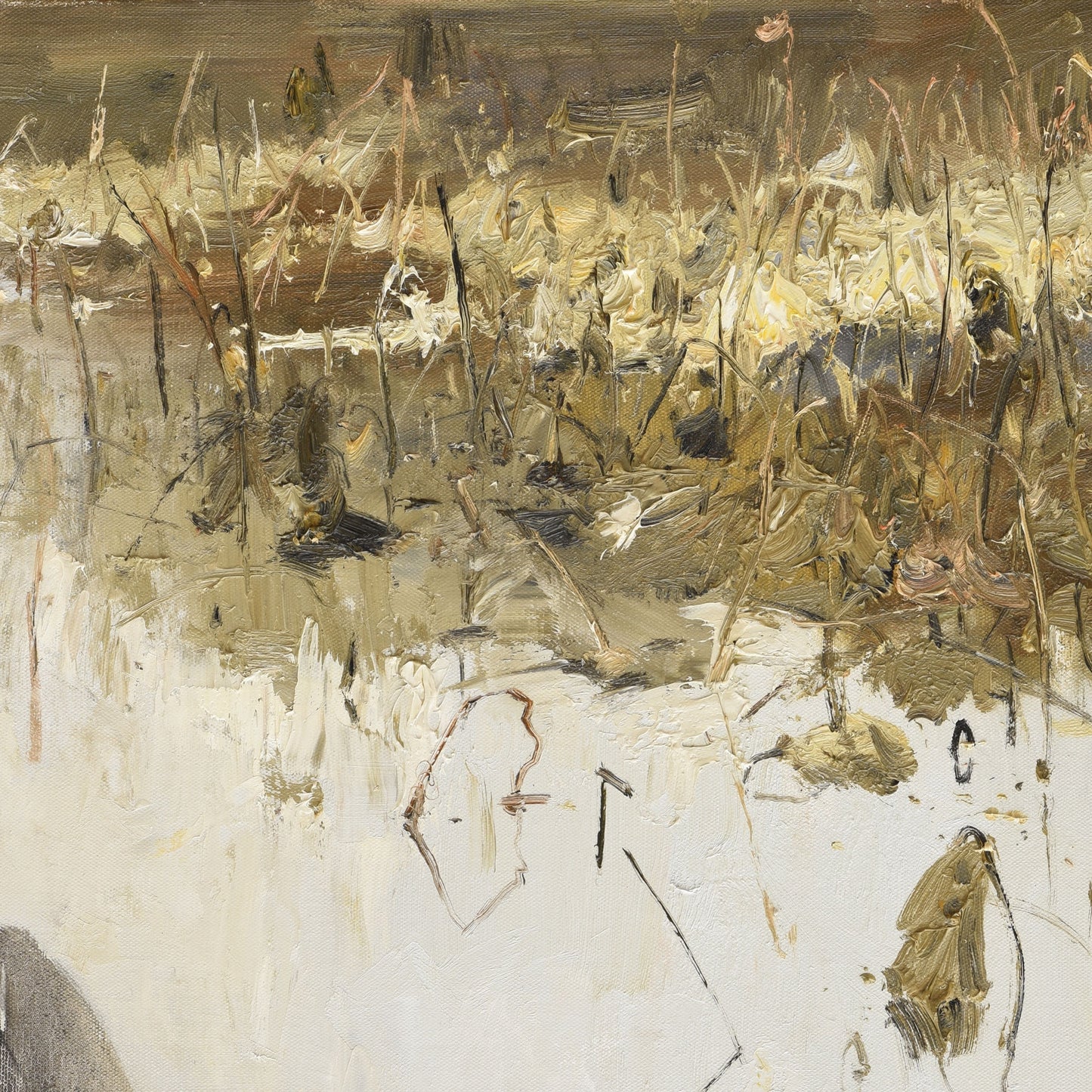 Original Marsh Landscape Oil Painting – Wetland Reeds Wall Art
