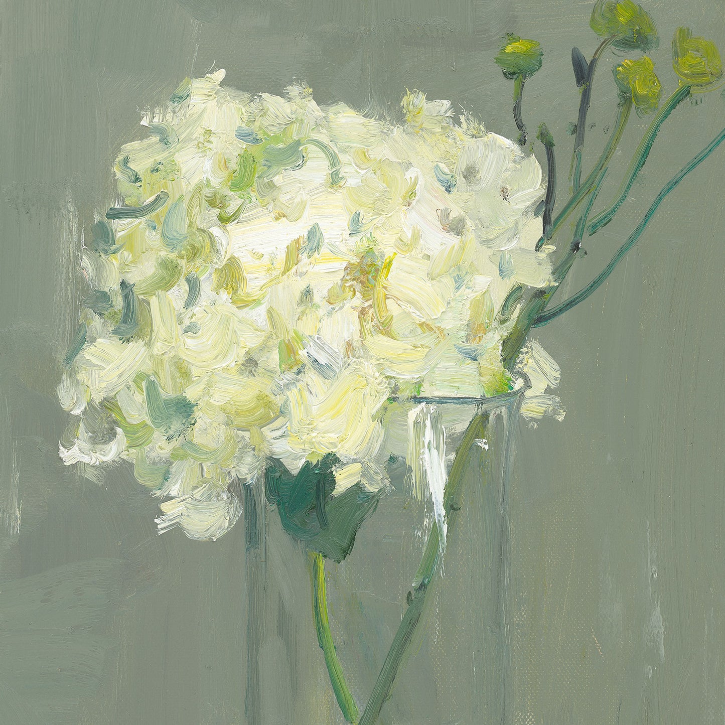 White Flowers in Glass Vase with Lemon | Original Oil Painting