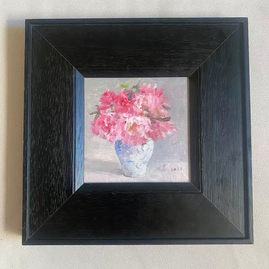 Pink Flowers in a Blue Vase – Original Flower Oil Painting for Home Decor