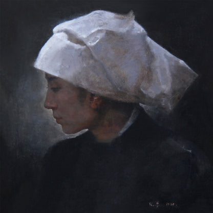 Woman in White Headscarf | Original Figurative Oil Painting