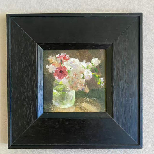 Pink and White Flowers in Glass Vase – Original Floral Oil Painting