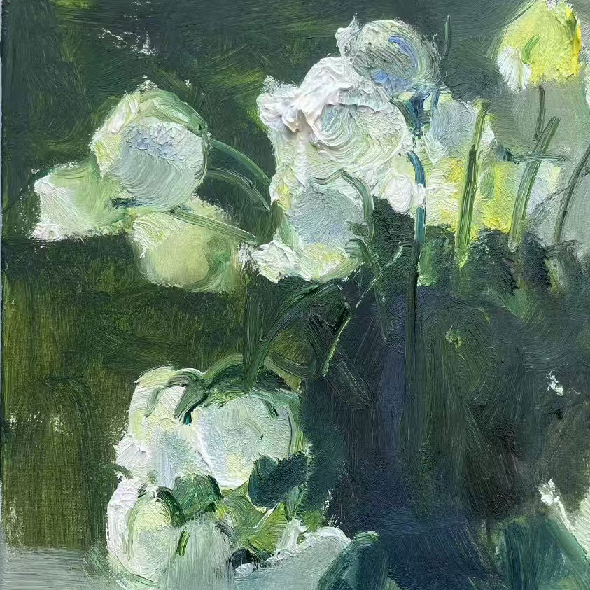 White Flowers in Glass Vase | Original Oil Painting