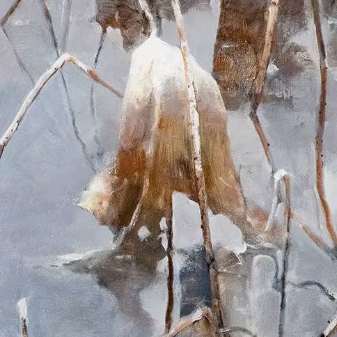 Snow-Covered Lotus Pond | Original Oil Painting
