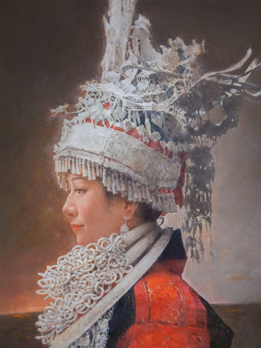 Side Profile in Silver and Red | Original Oil Portrait Painting
