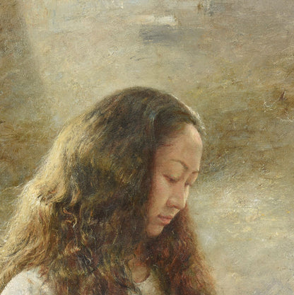 Original Figurative Oil Painting – Quiet Female Figure in Light