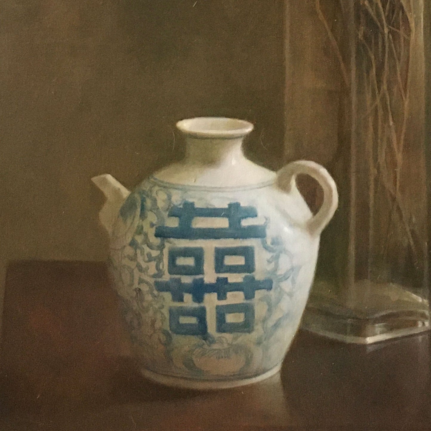Original Baby’s Breath Still Life Oil Painting – Oriental Vase Floral Wall Art
