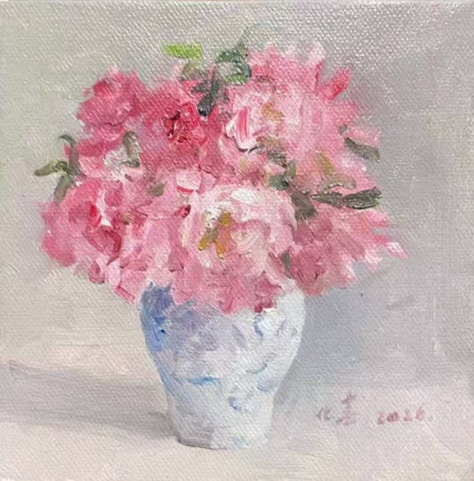 Quiet Flowers No.02 — Original Oil Painting of Pink Blossoms