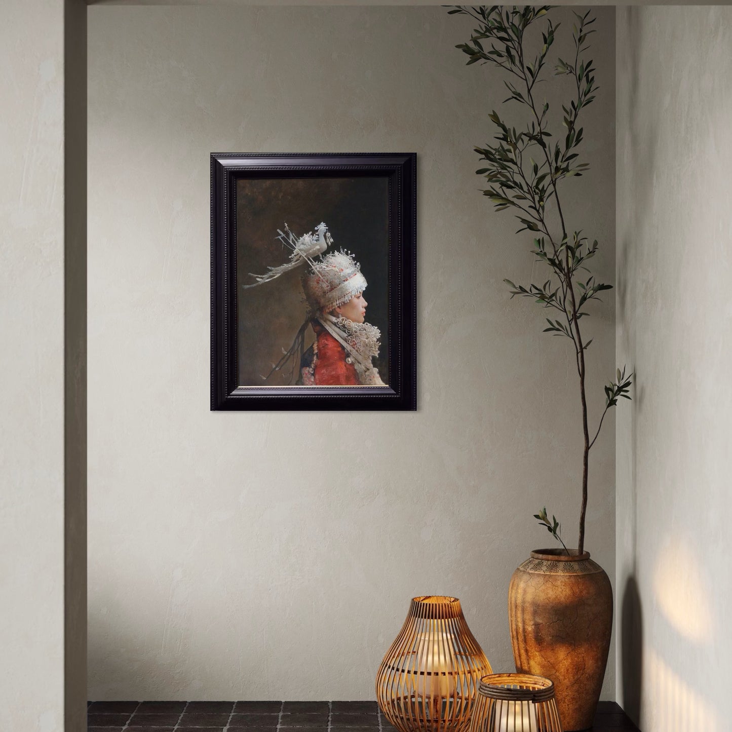 Profile of a Miao Woman with Silver Headdress Original Oil Portrait Painting on Canvas