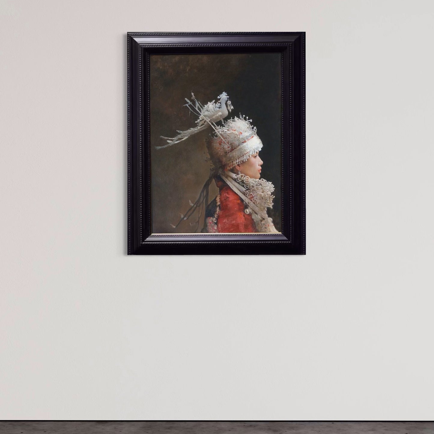 Profile of a Miao Woman with Silver Headdress Original Oil Portrait Painting on Canvas