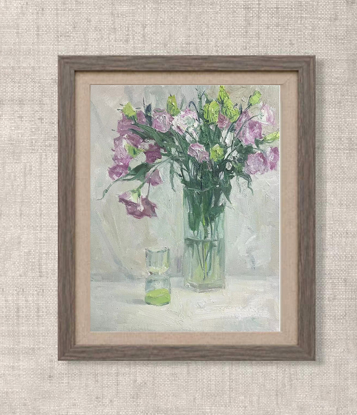 Minimal Floral Still Life with Pink Flowers | Original Oil Painting