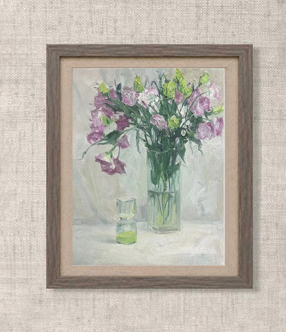 Minimal Floral Still Life with Pink Flowers | Original Oil Painting