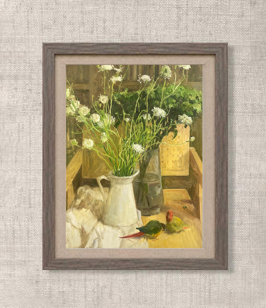 Still Life with Flowers and Bird | Original Oil Painting