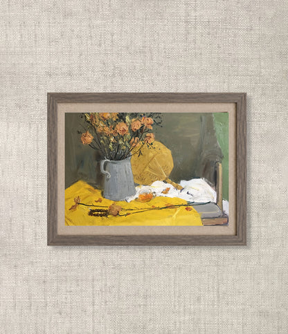 Flowers in a Gray Pitcher | Original Still Life Oil Painting