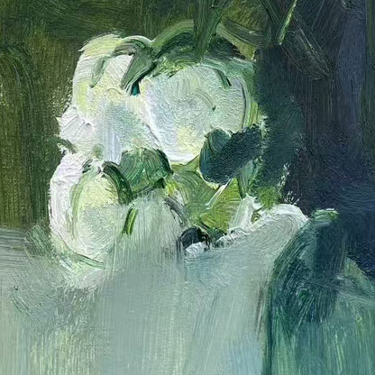 White Flowers in Glass Vase | Original Oil Painting