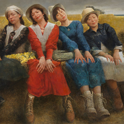 Original Figurative Group Oil Painting – Women in Landscape Wall Art