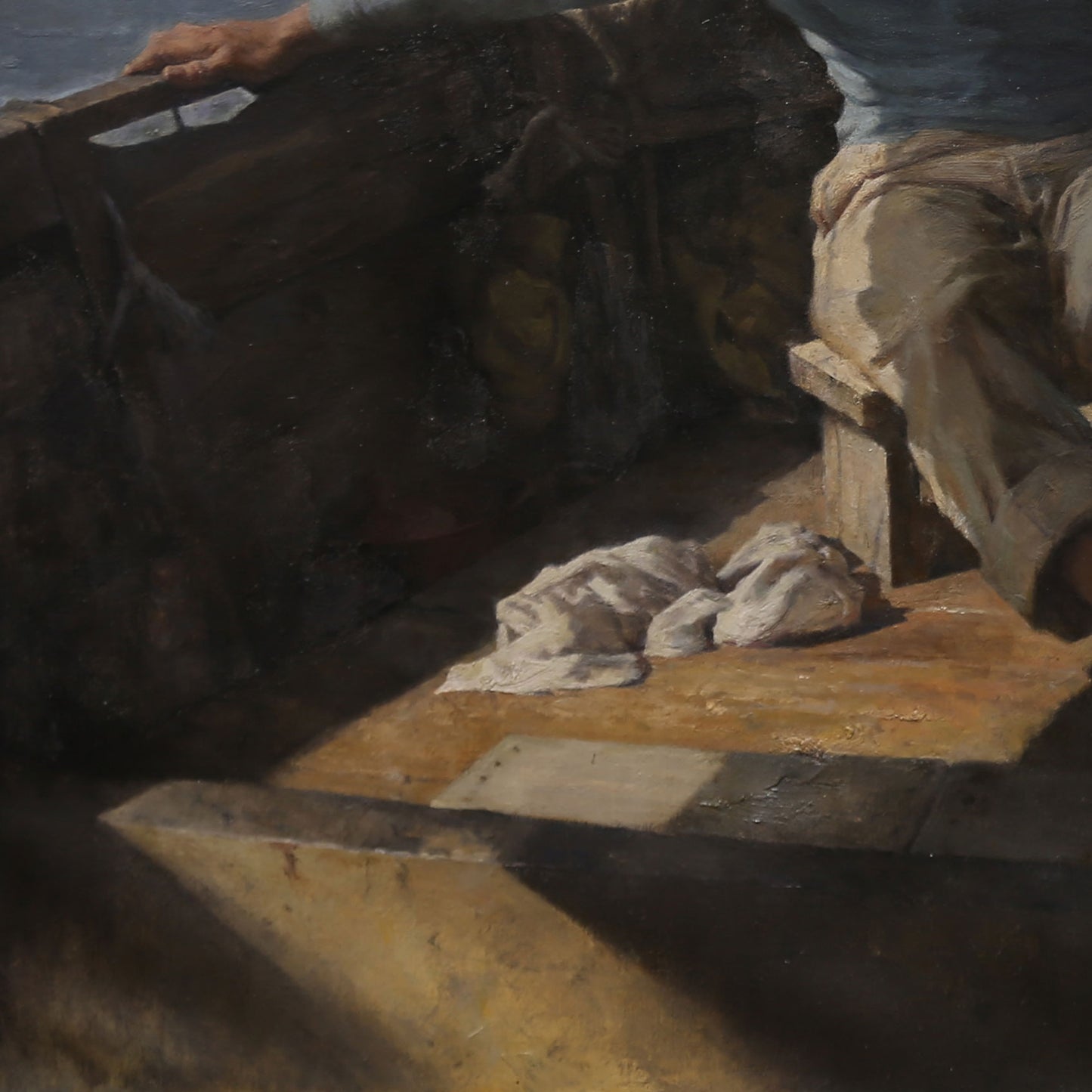 Seated Man in a Boat Cabin | Original Figurative Oil Painting