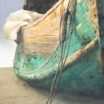 Original Oil Painting of Weathered Boat – Vertical Moody Coastal Wall Art