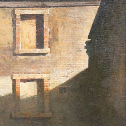 Original Oil Painting of Sunlit Building – Architectural Light and Shadow Wall Art