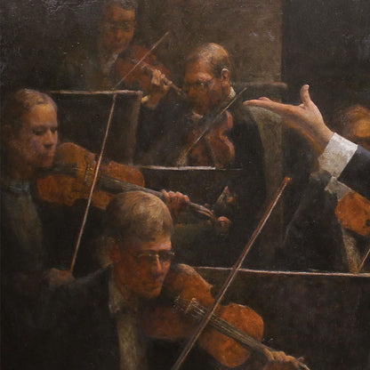 Original Orchestra Oil Painting – Conductor and Musicians Figurative Wall Art