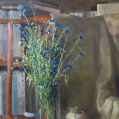 Blue Wildflowers in Studio Setting | Original Oil Painting
