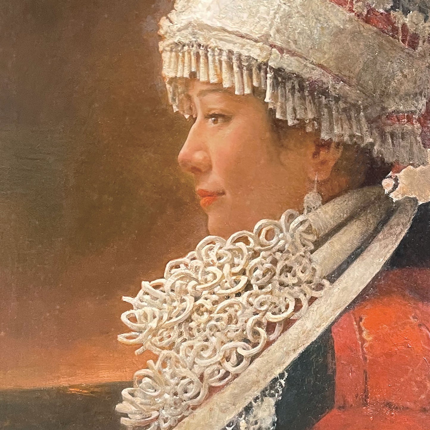Side Profile in Silver and Red | Original Oil Portrait Painting