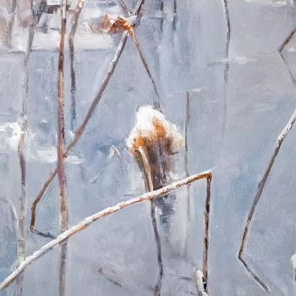Snow-Covered Lotus Pond | Original Oil Painting