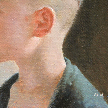 Original Child Portrait Oil Painting – Boy Profile Figurative Wall Art