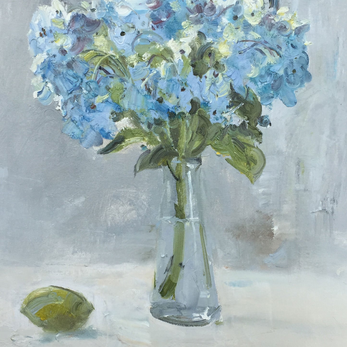 Original Blue Hydrangea Still Life Oil Painting – Floral Vase Wall Art